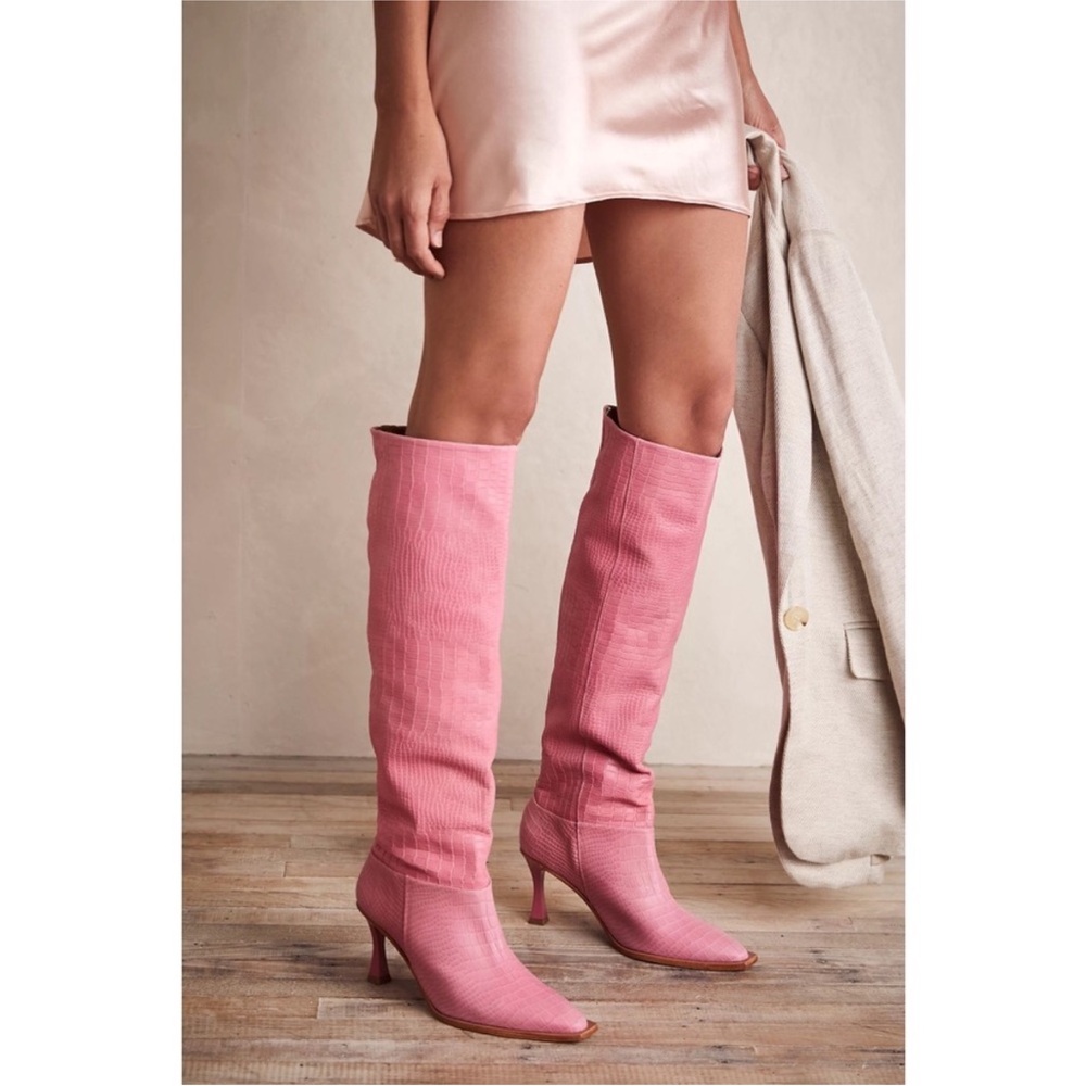 Free People x Vicenza Friday Fever Textured Croc Heel Knee High Tall Boots $248